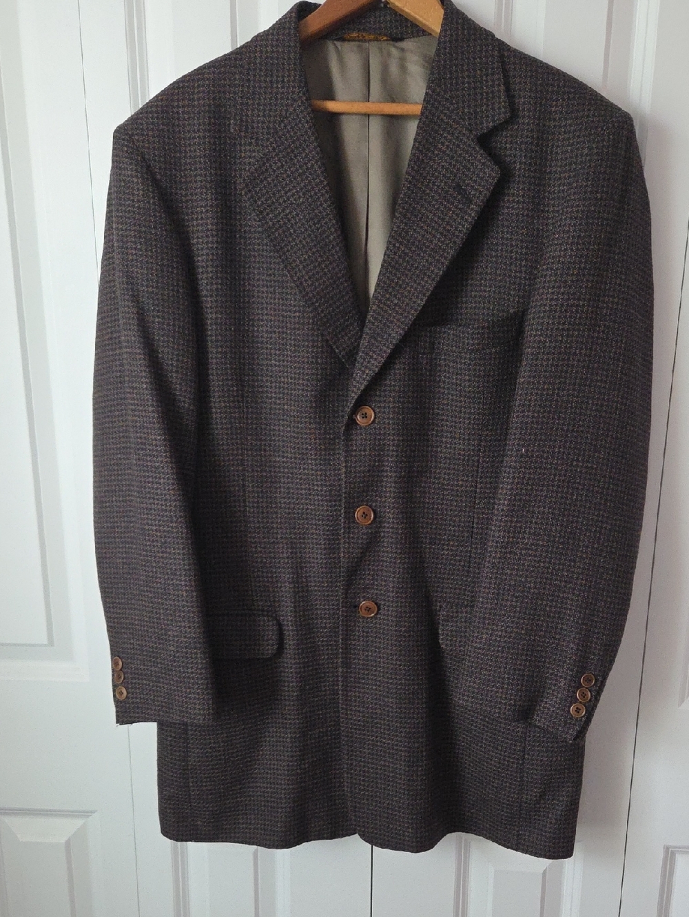 Men's Brown Houndstooth Wool-Blend Blazer